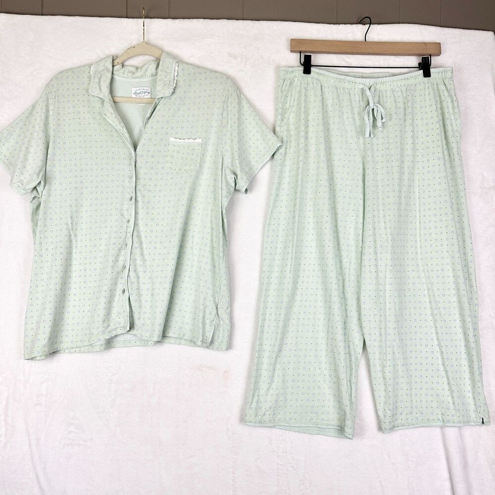Lanz of Salzburg Capri Pajama Set Size XL Mint Green Short Sleeve Cotton Blend